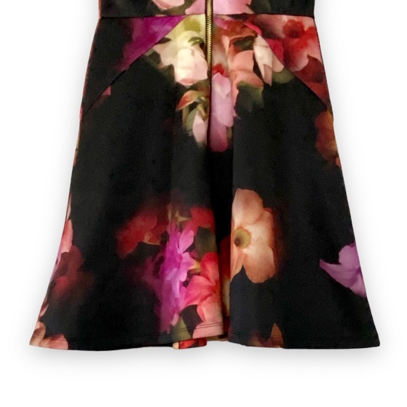 Ted Baker Pink Embla Cascading Floral Skater Dress Ted Size 1 Black Cap Sleeve - Picture 8 of 14